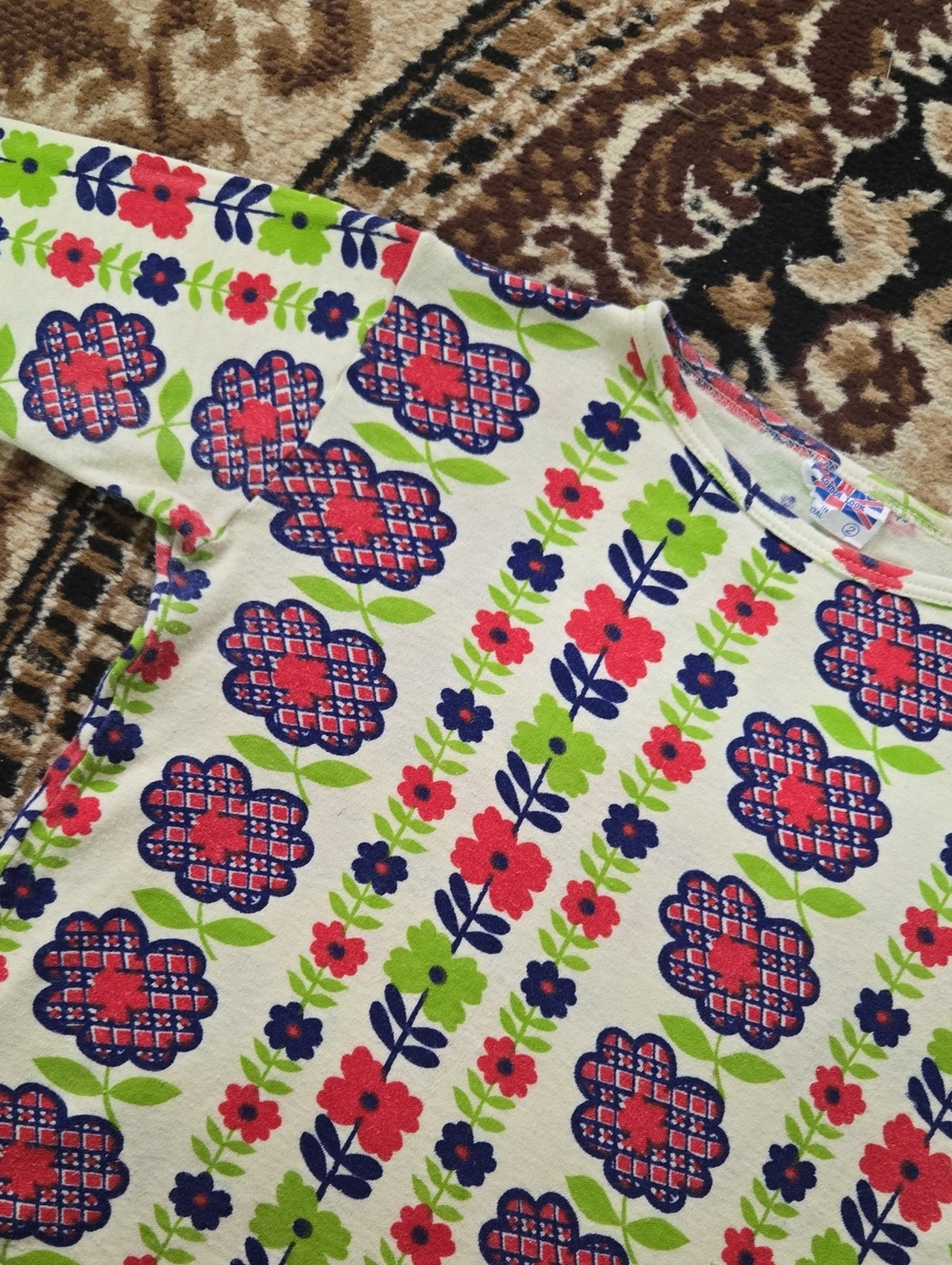 60s 70s London Look Floral Pattern Vintage Retro Long Sleeve Cotton Shirt Tee
